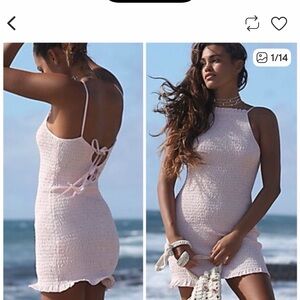 NWT Free People Lyla Light Pink Smocked Mini Dress